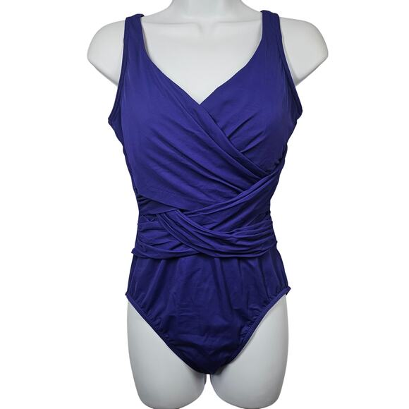 Lands' End SlenderSuit Wrap One Piece Swimsuit in Blackberry Women's Size 10 - Picture 1 of 9